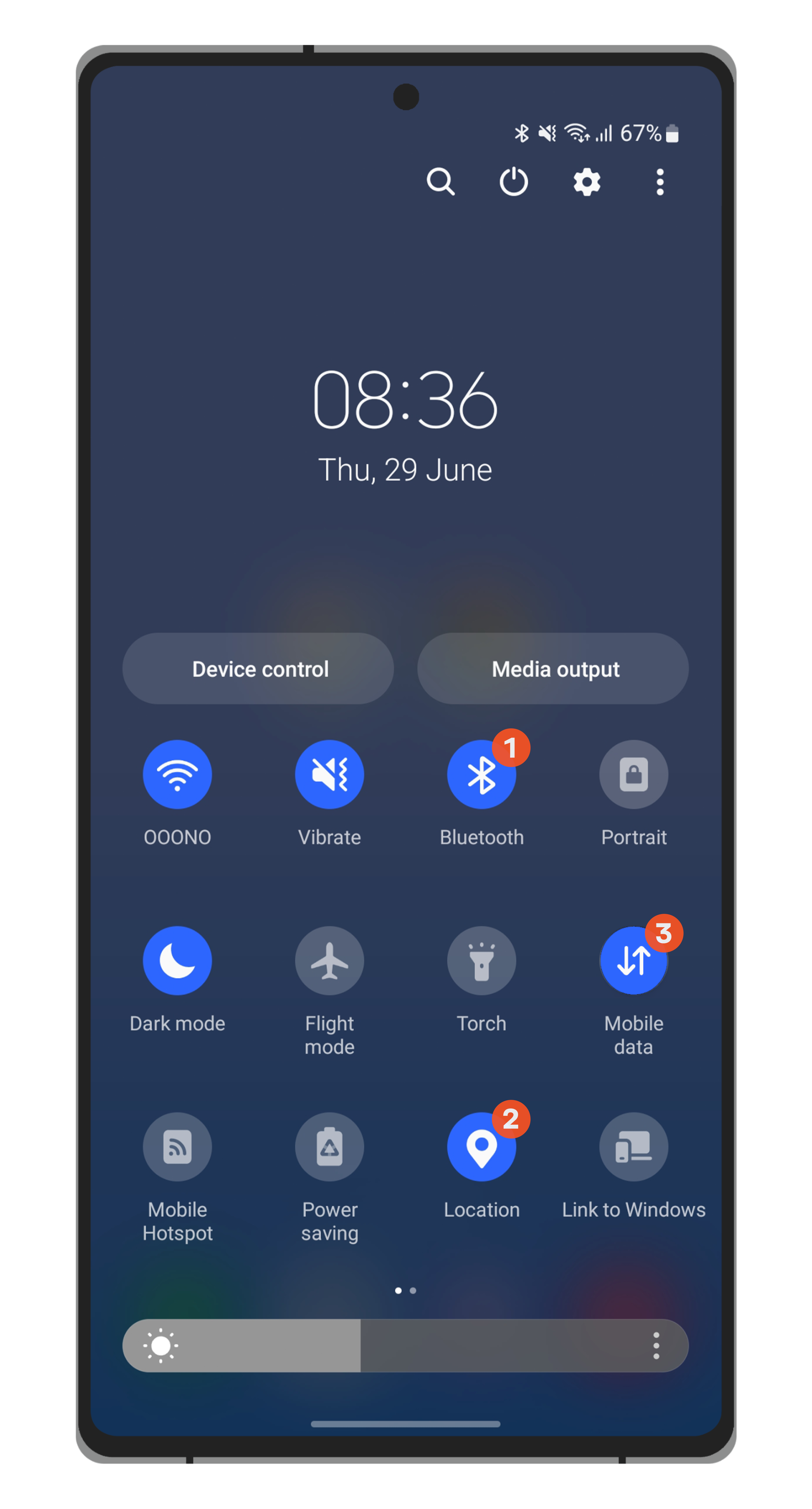 Android quick menu screenshot