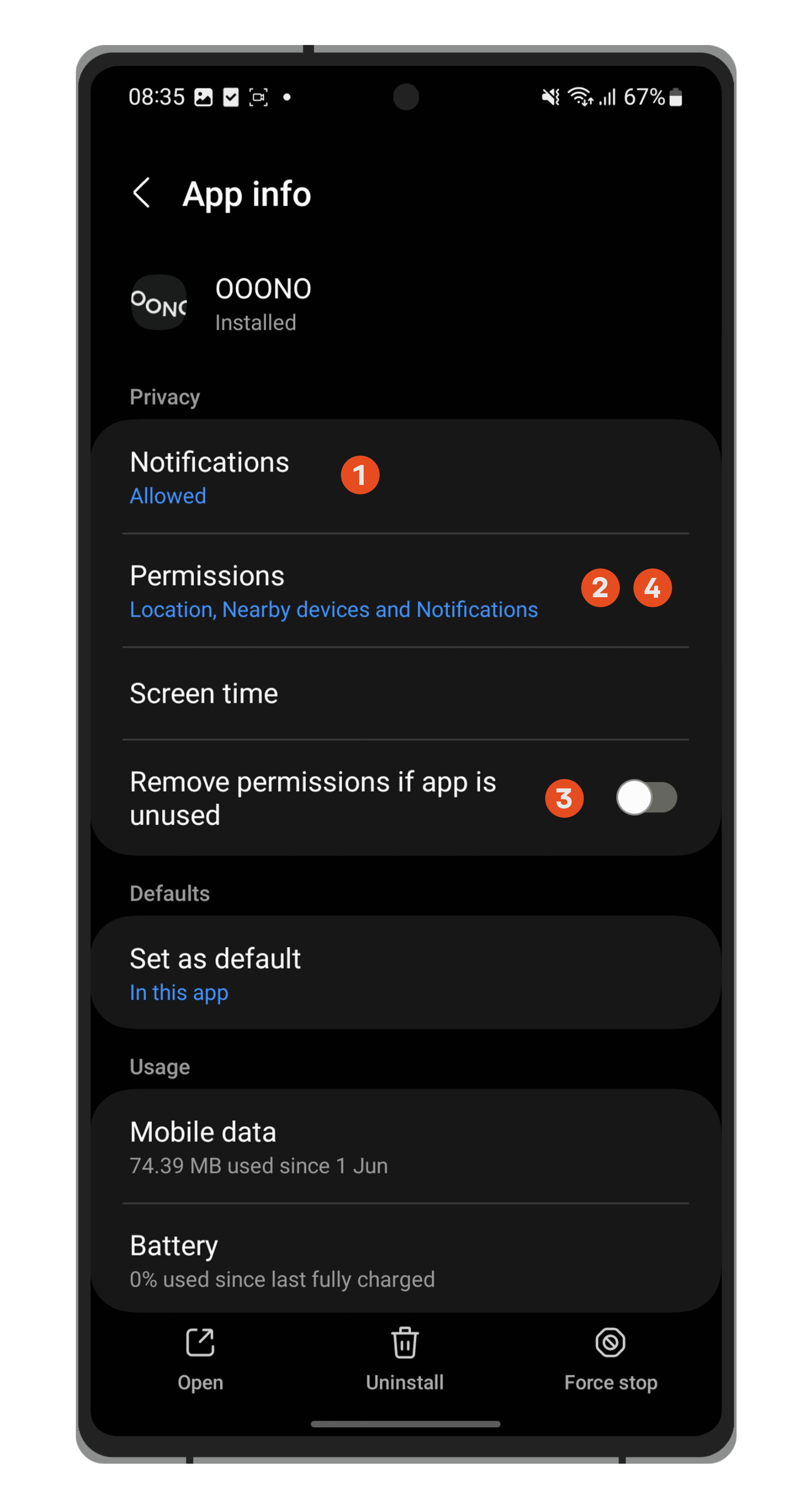 Android app settings screenshot