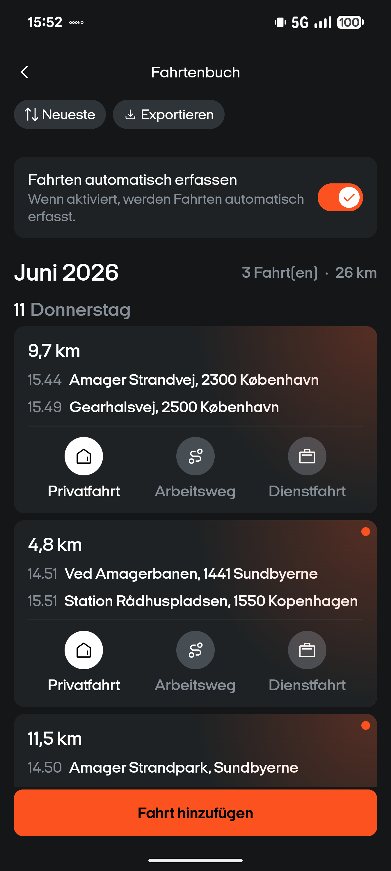 Mileage book with logged trips