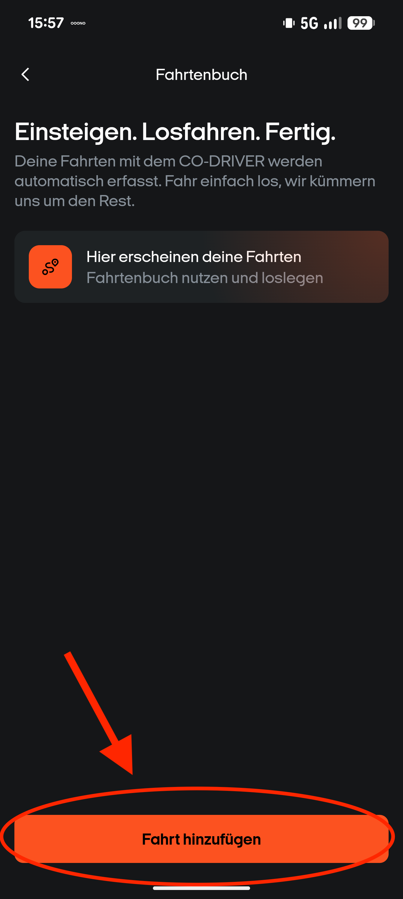 Schaltfläche Fahrt hinzufügen