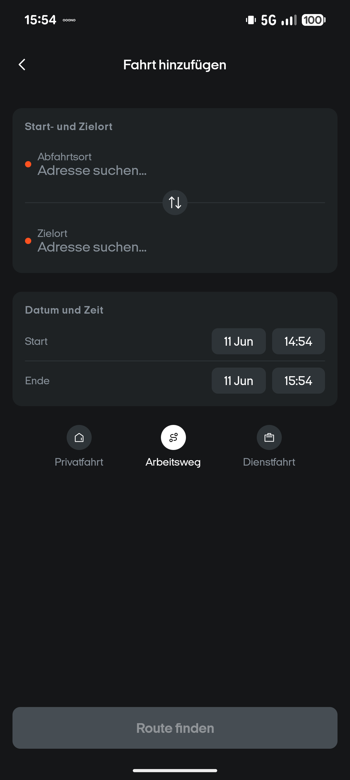 Formular Fahrt hinzufügen