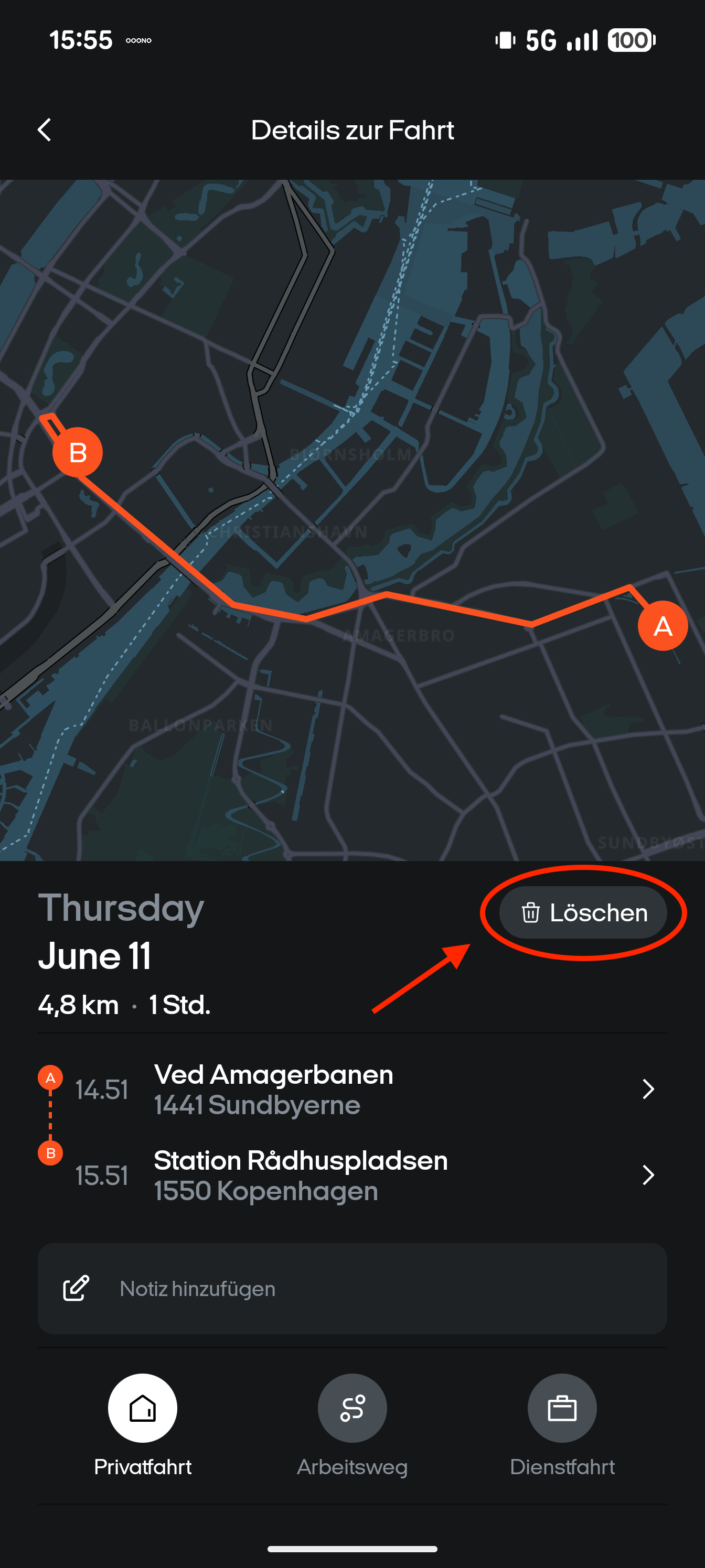 Trip detail with delete button