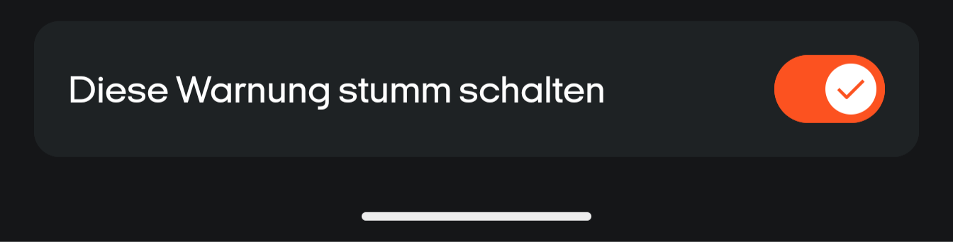 Umschalter „Diese Warnung stumm schalten“ in der OOONO-App