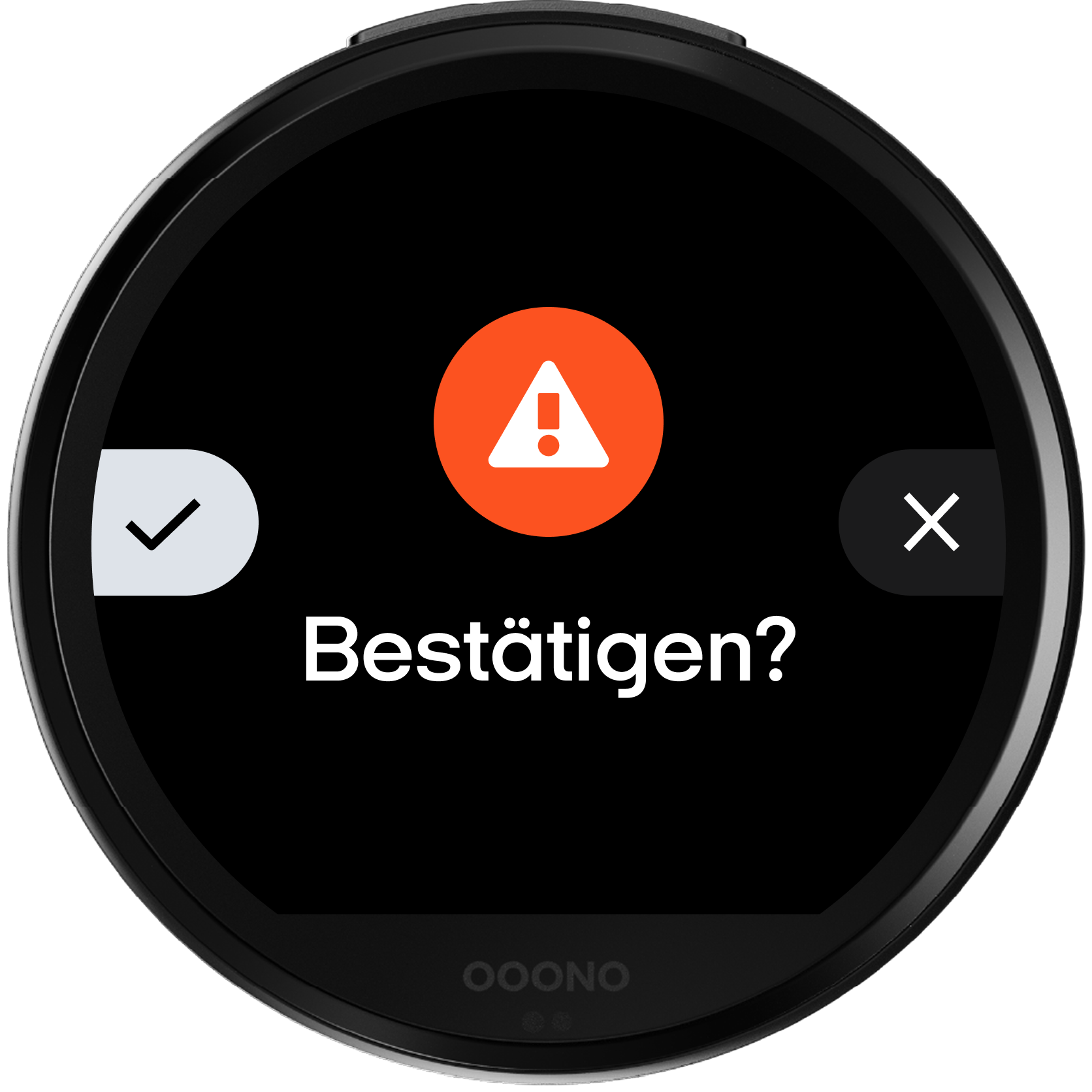 Display des CO-DRIVER NO3 mit der Frage Bestätigen? für eine Gefahrenstelle, mit Haken links und X rechts
