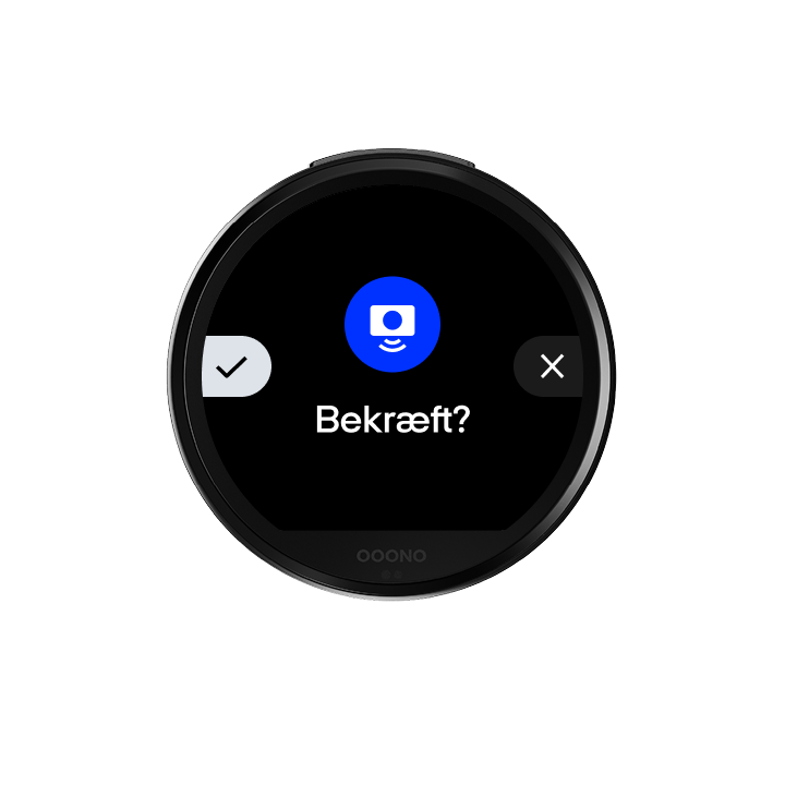 CO-DRIVER NO3-display, der spørger Bekræft? for en fartkontrol, med flueben til venstre og X til højre