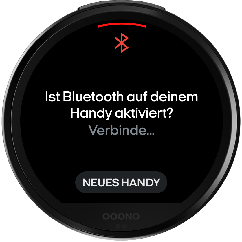 Display des CO-DRIVER NO3 mit der Frage Ist Bluetooth auf deinem Handy aktiviert?, Verbinde… und der Taste NEUES HANDY unten