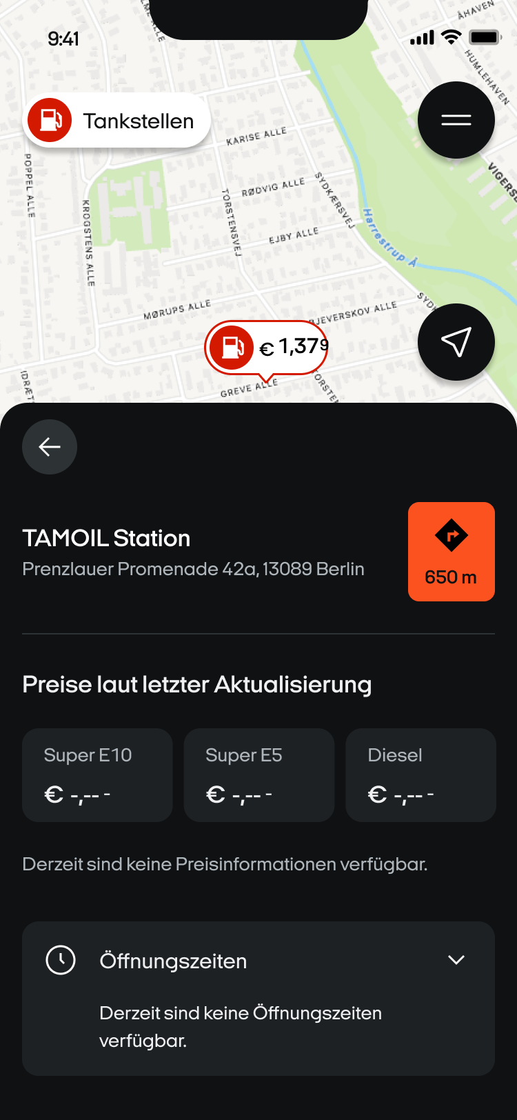 Tankstellen-Details ohne Preis- und Öffnungszeiten-Infos